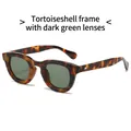 Fashionable tortoiseshell frame sunglasses with dark green lenses and metal accents - Tortoise Frame Dark Green Lens