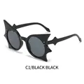 Unique black bat-shaped hip-hop sunglasses with C1 black frame and dark grey lenses - Black Frame Black Grey Lens