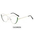 Cat-eye metal optical frame in green and gold finish with clear anti-blue light lenses - Green Gold