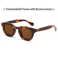Fashionable oval tortoiseshell sunglasses with brown lenses and silver metal triangle trim - Tortoiseshell Frame Tea Lens