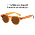 Lunettes de soleil ovales rétro avec monture orange transparente et verres marrons - Monture Orange Translucide Verres Thé