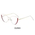 Cat eye glasses frame with metallic gold structure and red accents for women - Red Gold Frame