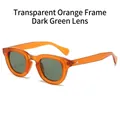Chic oval sunglasses with transparent orange frames and dark green lenses for women and men - Transparent Orange Frame Dark Green Lens