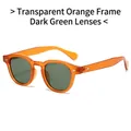 Lunettes de soleil ovales rétro avec monture orange transparent et verres vert foncé - Monture Orange Transparente Verres Vert Foncé