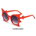 Unique bat shaped red frame sunglasses with gradient gray lenses for party costumes - Red Frame Gradient Grey Lens