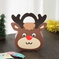 Weihnachtsgeschenkbeutel aus Papier mit süßem 3D-Rentier-Design und roter Nase - 19*18.7*7cm / Elch