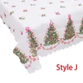 Nordic Christmas tablecloth in white with red and green pine trees and wavy edges - Style J (Heavy)