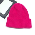 Winter rose pink knitted beanie hat for women with thick ribbed wool texture - One Size (High Elasticity) / Rose Red