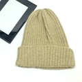 Unisex khaki ribbed knit beanie hat with cuff made of thick warm knit fabric - One Size (High Elasticity) / Khaki