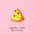 Detail view of a cartoon pizza resin charm with a cute smiley face for DIY crafts - Large Pizza 4 Dots