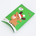 Green pillow-shaped Christmas gift box featuring a cute cartoon reindeer and Merry Christmas text - S3016-Green Reindeer (Small)