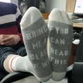 Detail view of cotton socks with funny If You Can Read This Bring Me A Glass Of Wine quote - One Size / Light Grey Type 2
