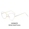 Cat eye optical glasses frame in white gold finish with thin metal temple design - White Gold Frame