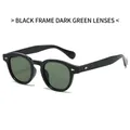 Lunettes de soleil ovales noires avec verres vert foncé et rivets en argent - Monture Noire Verres Vert Foncé