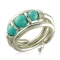 Bracelet spirale bohème en argent avec perles turquoise et petit pendentif cloche - B1230 Bleu Style Cloche Multicouche