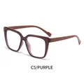 Square blue light blocking glasses with a transparent purple frame and brown temples - Purple (C5)