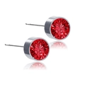 Boucles d'oreilles rondes en titane argenté avec cristal rouge rubis pour hommes et femmes - Rouge