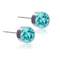Boucles d'oreilles magnétiques en acier avec cristal bleu cyan rond et finition argent - Bleu lac