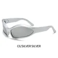 Y2K sports sunglasses featuring a silver streamlined frame and silver mirror lenses - Silver Frame Silver Mirror Lens