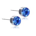 Boucles d'oreilles magnétiques en acier inoxydable avec cristal bleu foncé rond - Bleu saphir