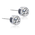 Boucles d'oreilles magnétiques en acier inoxydable argenté avec zircone ronde - Blanc Clair