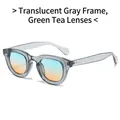 Retro oval sunglasses in transparent grey frame with gradient tea lenses and silver studs - Transparent Grey Frame Gradient Lenses