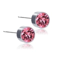 Boucles d'oreilles en acier titane argenté avec zircons cubiques roses de coupe ronde - Rose