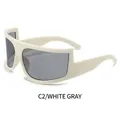Futuristische witte oversized shield zonnebril met grijze lenzen voor Y2K-stijl - Crèmewit Frame Grijze Lenzen