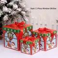 Three-piece red Christmas gift box set with Santa Claus and reindeer illustrations - Style C Showcase Window 3-Piece Set