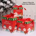 Three-piece red Christmas gift box set with cartoon illustrations and ribbon decor - Style A Santa Claus 3-Piece Set