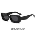 Fashionable rectangle sunglasses with thick black frames and dark gray lenses - Black Frame Black Grey Lens