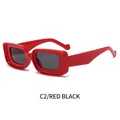Retro thick red rectangular frame sunglasses with dark gray lenses in a glossy finish - Red Frame Dark Grey Lens