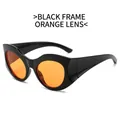 Y2K oval cat-eye sunglasses with glossy black frames and bright orange tinted lenses - Black Frame Orange Lens