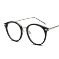 Classic black round frame glasses with silver metal temples on a white background - Silver Frame Black Edge C7