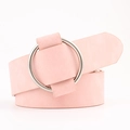 Modern pink fashion belt for women featuring a large silver circular buckle - Pink