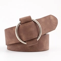 Vintage brown leather belt with round pin buckle and smooth matte texture for women - Coffee