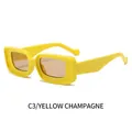 Fashionable yellow rectangular sunglasses with champagne lenses and thick retro frame - Yellow Frame Champagne Lens