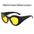 Trendy Y2K oval sunglasses featuring a glossy black frame and vibrant yellow lenses - Black Frame Yellow Lens