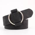 Women's black matte belt featuring a large silver circular metal ring buckle - Black