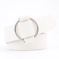Women fashion white PU leather belt with minimalist silver round metal buckle - White