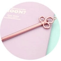 Creative rose gold key-shaped neutral pen on pink book and mint green background - Pink-Triple Ring Key