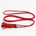 Cadena de cintura trenzada roja con borlas y cuentas de madera de terciopelo suave - Largo 170 Ancho 0.5 / Rojo