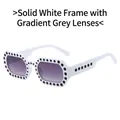 Square white frame sunglasses with black rivets and purple gradient gray lenses - White Frame Gradient Grey Lens
