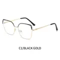 Square oversized metal frame eyeglasses in black and gold color, style C1 - Black Gold Frame Black Leg Covers