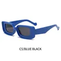 Chic blue wide rectangular frame sunglasses with dark grey lenses and a thick frame design - Blue Frame Gray Lens