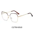 Fashionable oversized square tea gold metal frame glasses with anti-blue light lenses - Brown Gold Frame