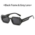 Hexagonal black sunglasses with sparkling rhinestones and dark grey lenses for women - Black Frame Black Grey Lens