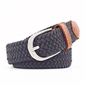 Dark grey elastic woven canvas belt with brown leather accents and a silver pin buckle - 100x2.5cm / Dark Gray