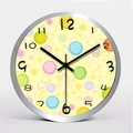 Orologio da parete moderno 12 pollici in acciaio inox con pois e cuori colorati - Cornice Argento Puntini e Cuori Colorati