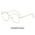 Fashionable oversized metal square blue light glasses in white gold finish C4 - White Gold Frame